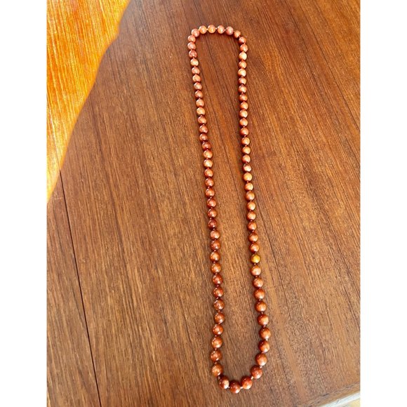 Goldstone Beaded Necklace 38" Long Round Polished Beads With Warm Brown Tones - Picture 2 of 9
